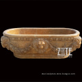 Nice luxury yellow stone bathtub with carving sheep and lion head